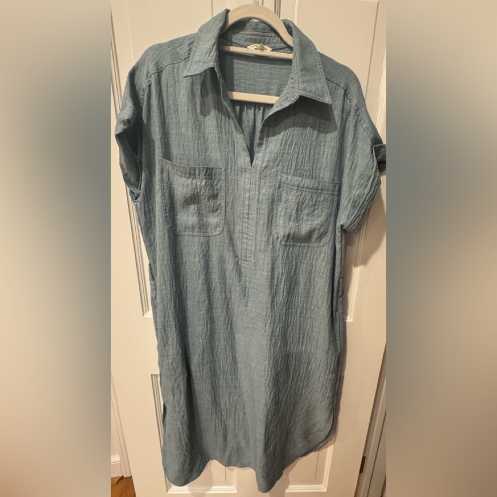 Light Blue Shirt Dress with Front Pockets